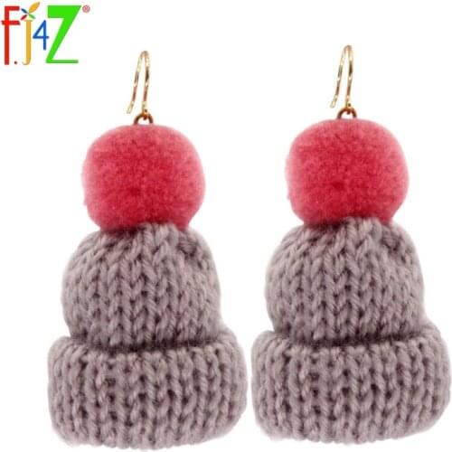 2016 Winter Jewelry Fashion Designer Cute Knitted Cap Shaped Plush Ball Earrings Novel Warm Trendy Drop Earring for women Bijoux