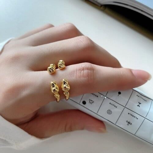1pc 100% Authentic 925 sterling silver Golden /WHITE Double Rows Irregular texture Geometric openable Rings Adjust TLJ1272