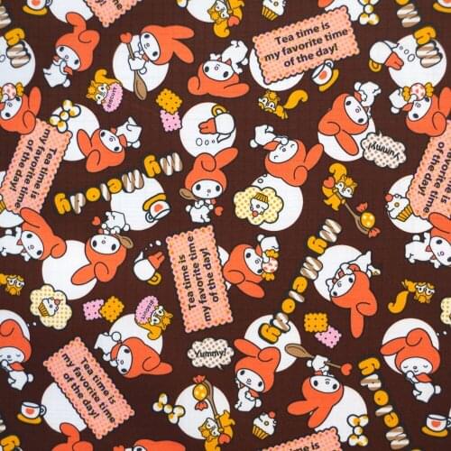 1 yard Polyester/PVC coated Waterproof Fabric for bag, Cartoon - Rabbit （Deep Brown background) (width=140cm)