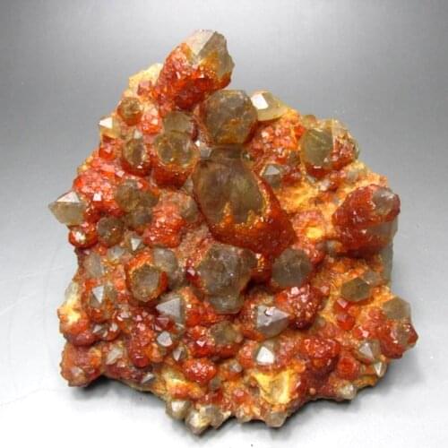 1230g/15cm Spessartine Garnet+Smoky Quartz Cluster on Matrix - crystals and stones healing Mineral specimen Home Decor