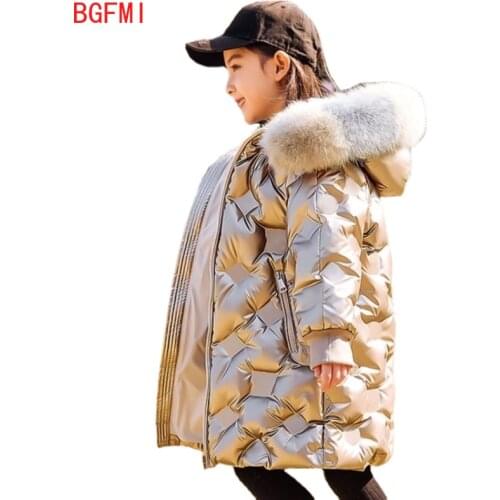 2020 Fashion Winter Girl Clothes Warm Down Cotton Hooded Jacket Children Coat Parka Fake Fur Kids Teenager Thickening Outerwear