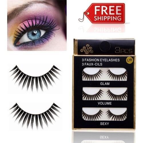 3pair/box Thick false eyelash Natural handmade fake eyelashes make up tool kit