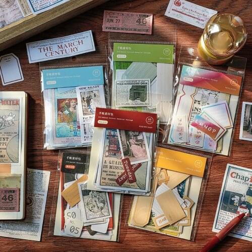 40sheets Ins Sticker Bag Retro Hand Account Material Package Diy Decoration Korean Stickers Cute Stickers Stationery