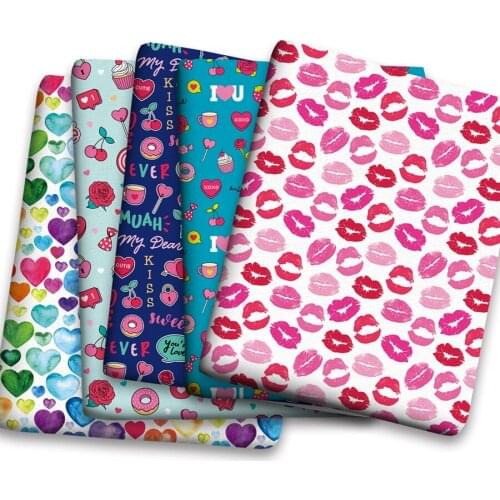 50*150cm Heart Flower Sweet Lips Cartoon Pattern Printed Polyster Cotton Liverpool Bullet Fabric for DIY for Handmade By Yards
