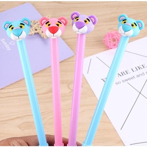 60pcs/set Black Ink Creative Cute Neutral Pen Cartoon Animal Tiger Head Black Water Pen Student Office Stationery