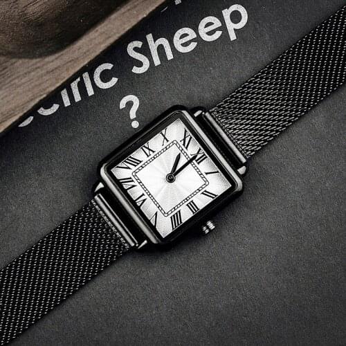 2021 Ladies gift women black watch Enmex simple steel strap black square clock grace quartz fashion wristwatch