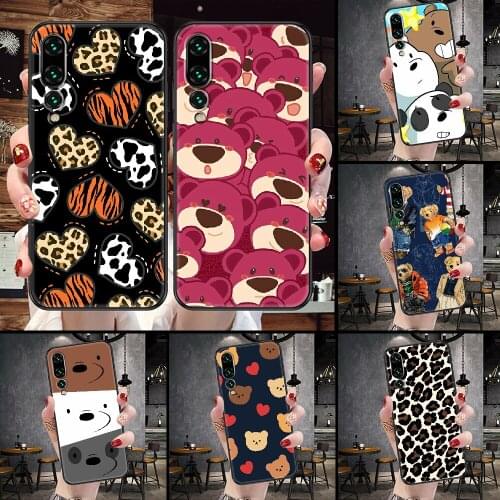 Love pink bear Leopard Phone Case For Huawei P Mate P10 P20 P30 P40 10 20 Smart Z Pro Lite black tpu prime 3D cell cover soft