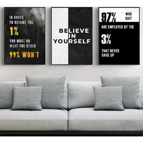 Black White Letters Inspirational Canvas Painting Motivational Quote Posters and Prints Wall Art Picture for Home Decoration
