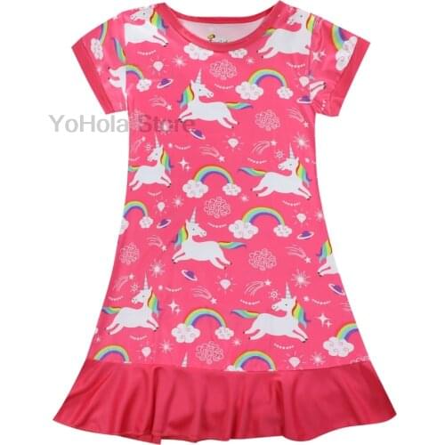 Children Summer Cute Dresses Rainbow Unicorn Animal Printed Dress for Girl Nightgowns Kids Soft Nightdress Baby Sleepwear