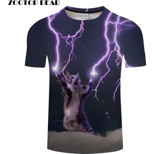 Cat&Lightning 3D Print t shirt Men Women tshirts Summer Casual Short Sleeve O-neck Tops&Tees Camisetas Drop Ship ZOOTOP BEAR
