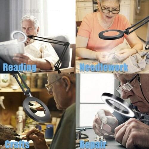 2021 NEW Flexible Desk Large USB LED Magnifying Glass 3 Colors Illuminated Magnifier Lamp Loupe Reading/Rework/Soldering 4.8