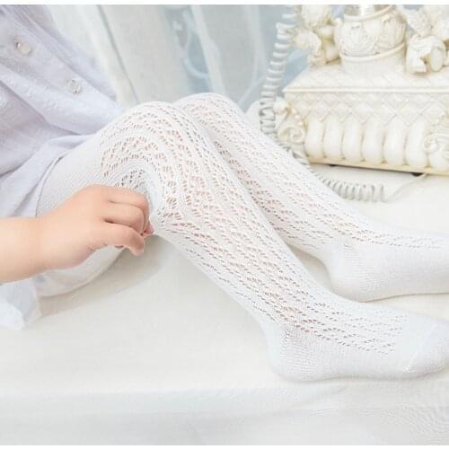 Summer thin hollow mesh female baby soft comfortable cotton pantyhose children kids girls infants breathable white tights