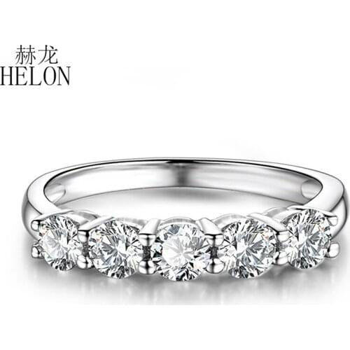 HELON Moissanite Ring Real 14K White Gold Round 4.5mm VVS/GH Test Positive Moissanite Diamond Engagement Ring Women Fine Jewelry