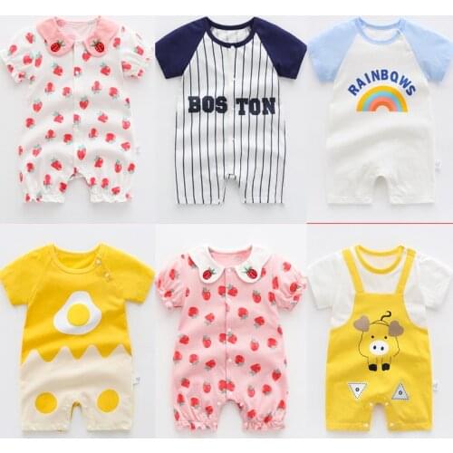 Newborn Baby Cotton Short Sleeve Rompers Summer Thin Baby Boys Girls Jumpsuit Clothes Summer Creeping Pajamas