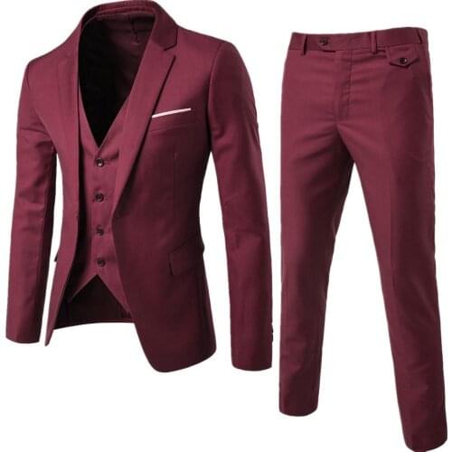 Burgundy Mens Suit Groom Wear Tuxedos 3 Piece Wedding Suits Groomsmen Best Man Formal Business Suit For Men (Jacket+Pant +vest)