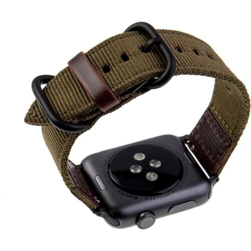 Leather Woven Nylon Rugged Strap for apple watch band 44mm 42mm 38mm 40mm iwatch series SE 6 5 4 3 2 1 Replacement bracelet belt