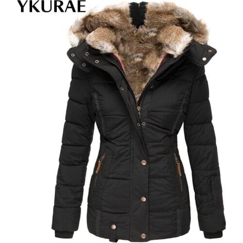 Women 's Jacket Short Fleece Fur Collar Outwear Thick Hooded Clothing Female Winter Coats Snow Wear Windbreaker Plus Size FL102
