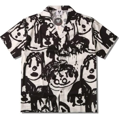 Mens Oversize Hawaiian Shirts Anime Cartoon Print Turn-Down Collar Polo Shirt Unisex HipHop Streetwear Holiday Male Tropical Top