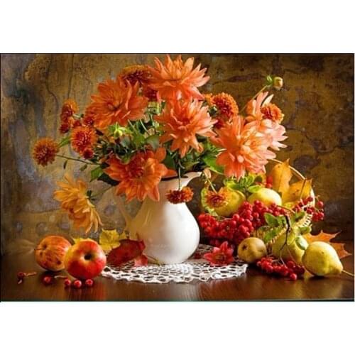 Restaurant Chrysanthemum and fruit on the table Embroidery Needlework 14CT Unprinted DIY Cross Stitch Kit Handmade Art Decor