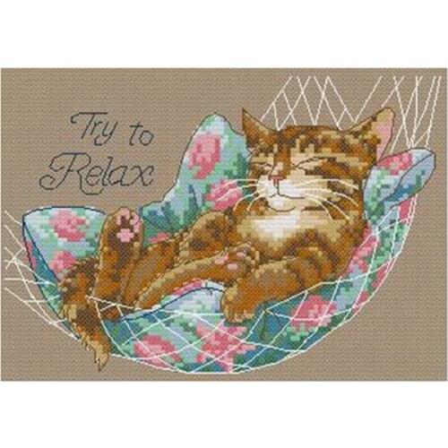 Practical DIY Hand Knitting Count Cross Stitch Set Embroidery Set 14CT Cat Hammock Pattern Cross Stitching 25*17cm Home Decorati