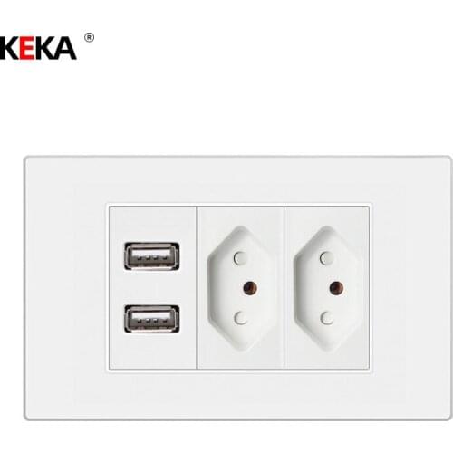 KEKA Brazil Standard 15A Power Socket Wall Power Supply 5V 2100mA With 2-port USB Charger Port AC 110~250V Plug Wall Socket