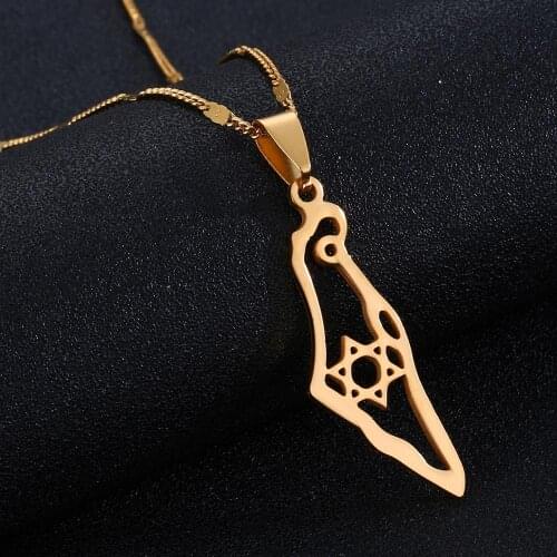 Stainless Steel Israel Map Pendant Necklace Magen David Star of David Jewish Hexagram Jewelry