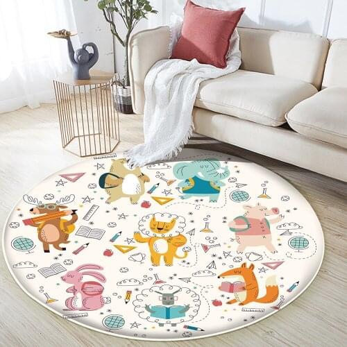 Non-Slip Children Flannel Carpet Baby Carpet Baby Play Mat Animals Learning Tools Pattern Children Round Carpet Comfortable Mat