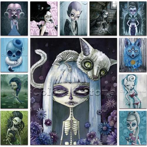 New Diamond painting Cartoon girl beauty skull wolf cat 5D Full Square Drill embroidery Cross stitch 3D Round mosaic Drawing 068