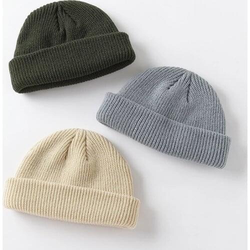 New Fashion Mens Beanie Winter Knit Hat Boy Skullcap Sailor Cap Cuffs Retro Navy Short Hat Solid Color Unisex Autumn Warm Cap