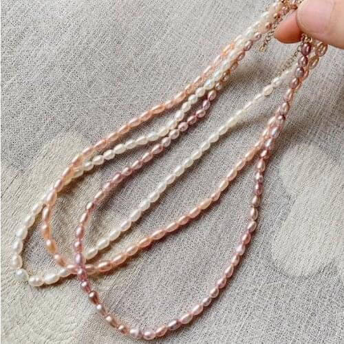 New Arrival Favorite Pearl Necklace 4mm Small Mini Rice Genuine Freshwater Pearl Choke Necklace Fine Jewelry For Girl Lady Gift