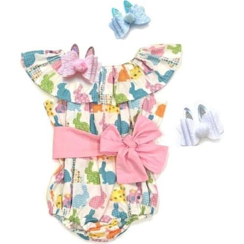 Newborn Baby Girls Clothes Bow Jumpsuit Headband Outfits