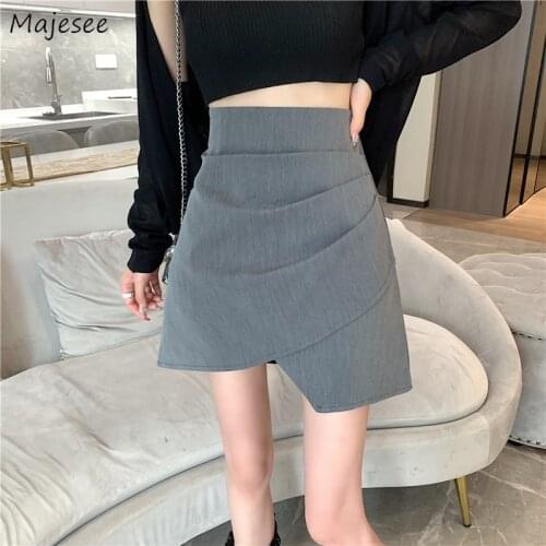 Solid Skirts Women Summer Simple All-match Mini Asymmetrical Leisure Elegant Comfortable Lady Casual Korean Style Slim A-line