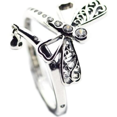 Original 925 Sterling Silver Dreamy Dragonfly Finger Ring for Women Fine Jewelry Anillos Silver Rings