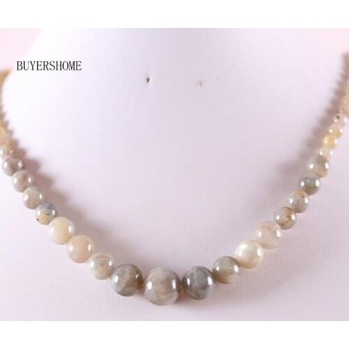 Free Shipping Fashion Jewelry Natural Round Beads Gray Labradorite Necklace 18" 1Pcs E008