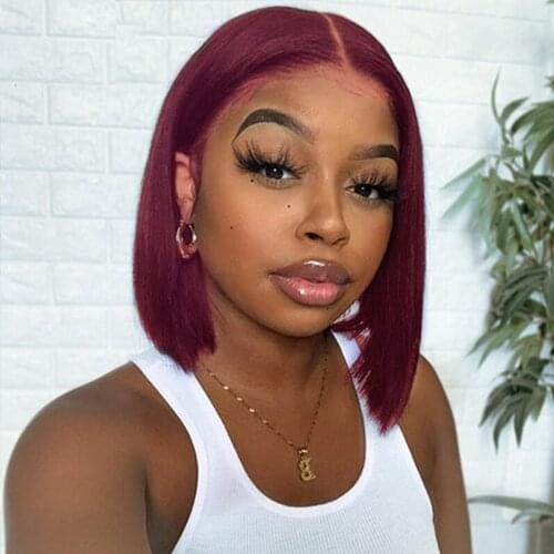 4X4 Closure Wig Straight Burgundy 99J Color Pixie Cut Short Bob Human Hair Lace Front Wigs For Black Women Brazilian Remy Hair