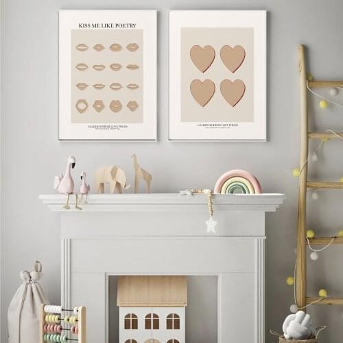 Heart Kiss Poster Quote Kiss Me Canvas Painting Nordic Neutral Art Print Minimalist Wall Picture For Living Room Home Décor