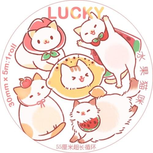 Lovely Cartoon Fruit Cats PET Washi Tapes Bullet Journal Masking Tape Adhesive Tape DIY Scrapbooking Washi Sticker