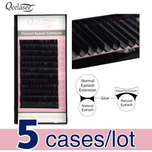 5 Trays Ellipse Flat Lash Eyelash Extension 0.15mm thickness C/D Curls Mixed Lengths Top Quality Silk Lash Materail