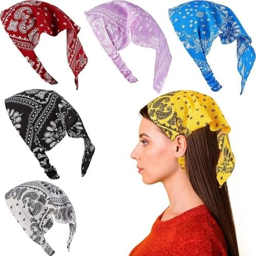 Fashion Print Scrunchies Women Cashew Floral Printed Headband Triangle Hair Scarf Elastic Hair Bands Bandanas Hair Accessories
