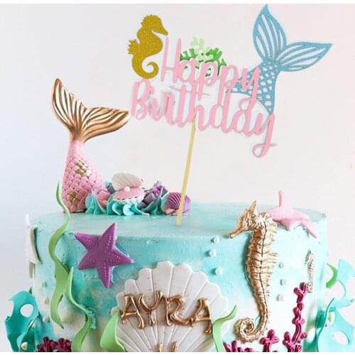 Mermaid Party Happy Birthday Cake Topper Cupcake Toppers Girls Under The Sea Baby Shower Mermaid Theme Birthday Party Decoration