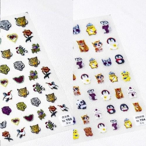 2021 Japanese 5D Embossed Nail Art Stickers Self Adhesive Flower Tiger Lion Bird Cat Panda Penguin Slider Decals Nai Decorations