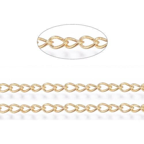 Jewelry Findings Brass Twist Chains Curb Chains Nickel Free Golden 3x2x0.45~0.5mm