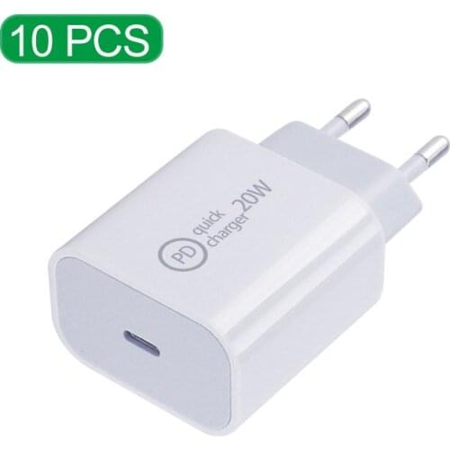 10 PCS 20W PD Charger USB C Port PD Fast Charging For Apple Samsung Huawei Xiaomi Power Adapter EU US UK Plug AU Charger Type C