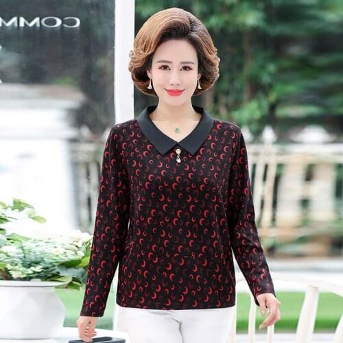 Moon Print Women Plus Size T-shirt 4XL 5XL Mother Clothing 2021 New Spring Autumn Women Turn-down Collar Long Sleeve Tee Tops