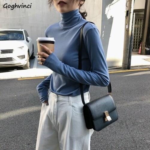 Long Sleeve T-shirts Women Solid Turtleneck Leisure Chic Elegant Simple Basic Daily Streetwear Fashion Tshirt All-match Ulzzang
