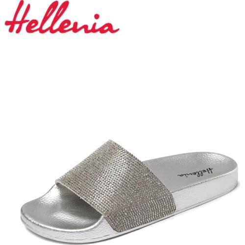 Hellenia rhinestone women slippers summer fashion bling diamond flip flops flat bottom outdoor sandals women slip on shoes
