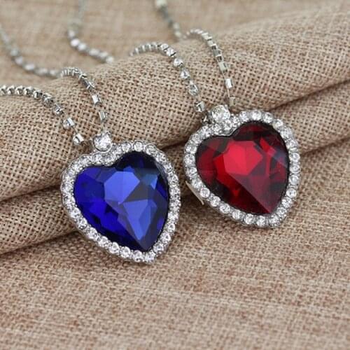 Titanic Heart of The Ocean Necklaces for Women Blue Red Romantic CZ Chain Pendant Necklaces Fashion Wedding Jewelry