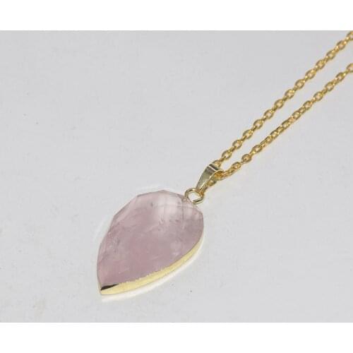Fashion Jewelry Gold Bezel Natural Stone Water drop pendant necklace femme 2019 rose crystal quartz chain necklace women as gift