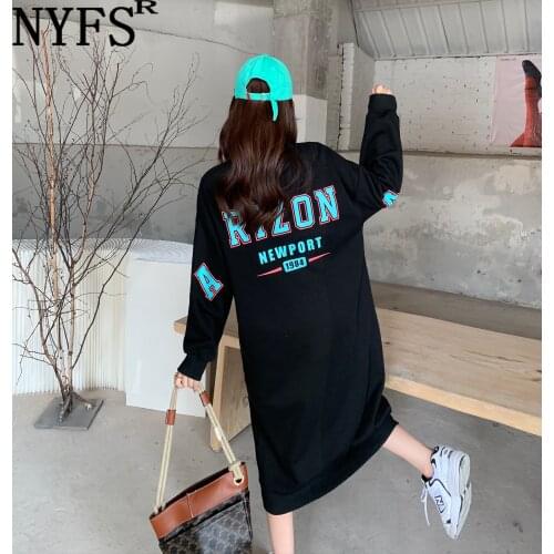 NYFS 2021 Winter Korean New Loose Thick lamb Cashmere Woman Dress Vestidos Robe femme Elbise Letter Print Fashion Dress