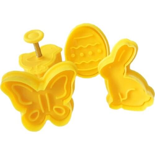 4 Pcs Easter Cookie Cutter Plastic Biscuit Knife Baking Fruit Cake Kitchen Tools Mold Embossing Printing
